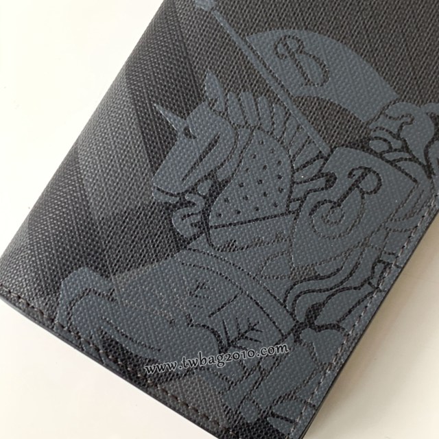 Burberry專門店新款煙熏格子男士長夾 巴寶莉London格紋馬術騎士圖案二折錢夾 yxb1114